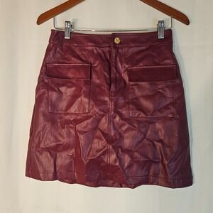 Marc New York Faux Leather Mini‎ Skirt Pockets Burgundy Size 2